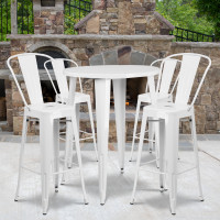 Flash Furniture CH-51090BH-4-30CAFE-WH-GG 30" Round Metal Bar Table Set in White